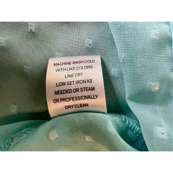 Grand & Greene Top Blue Green Textured Sheer Tunic Blouse Sz Medium - Picture 8 of 11